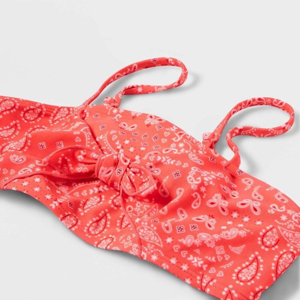 Art Class Girls Strappy Paisley Printed Knot Swimwear Top Orange S (6/6X) NWT